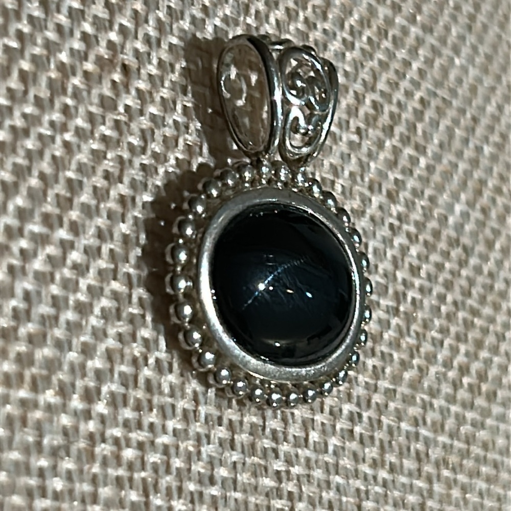 Sterling Silver Onyx Cabochon Oval Beaded Filigree Pendant NV Nevada Ornate 925 - Picture 9 of 10